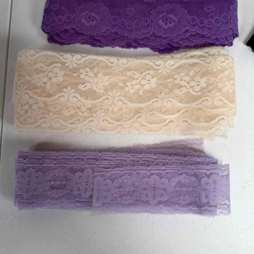 Vintage Lace Trim Lot 7pc Floral Mesh Scalloped Crafting Supplies Multicolor